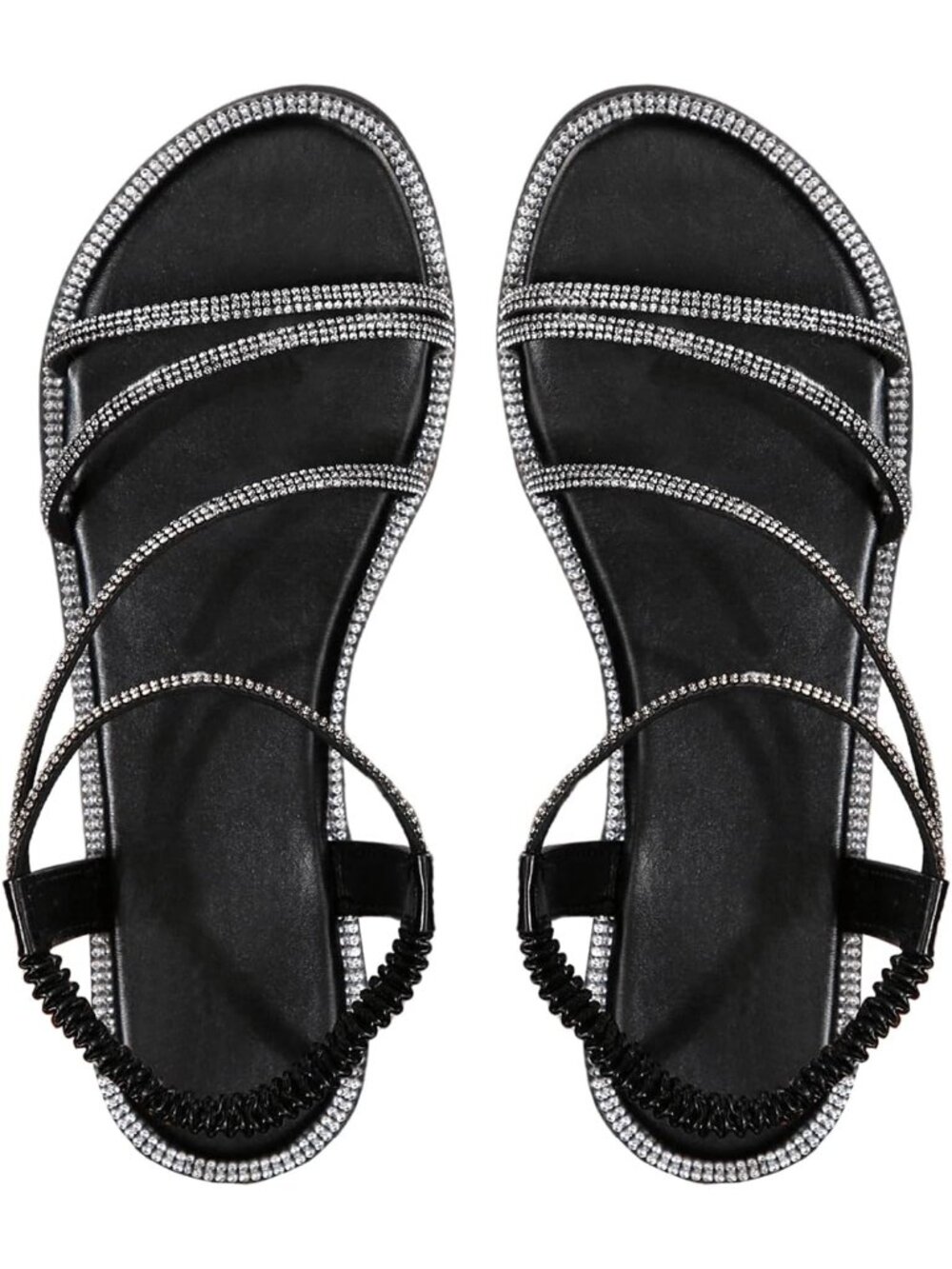Women's Black Summer Glitter Open Toe Sparkly Rhinestone Slides Flat Sandals